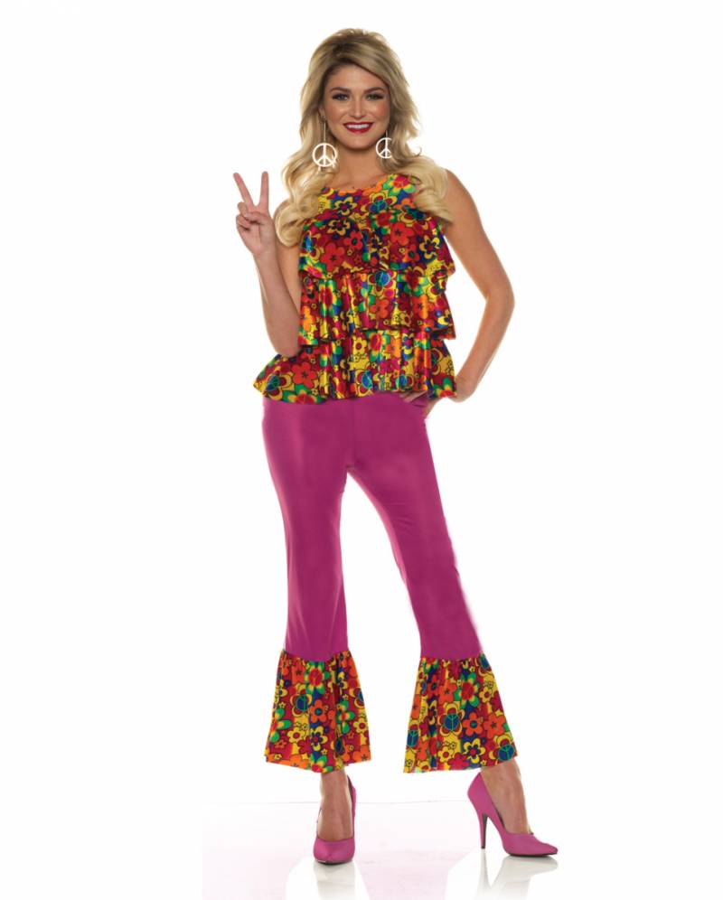 Hippie Girl Kostüm mit Schlaghose  für Fasching M von Karneval Universe