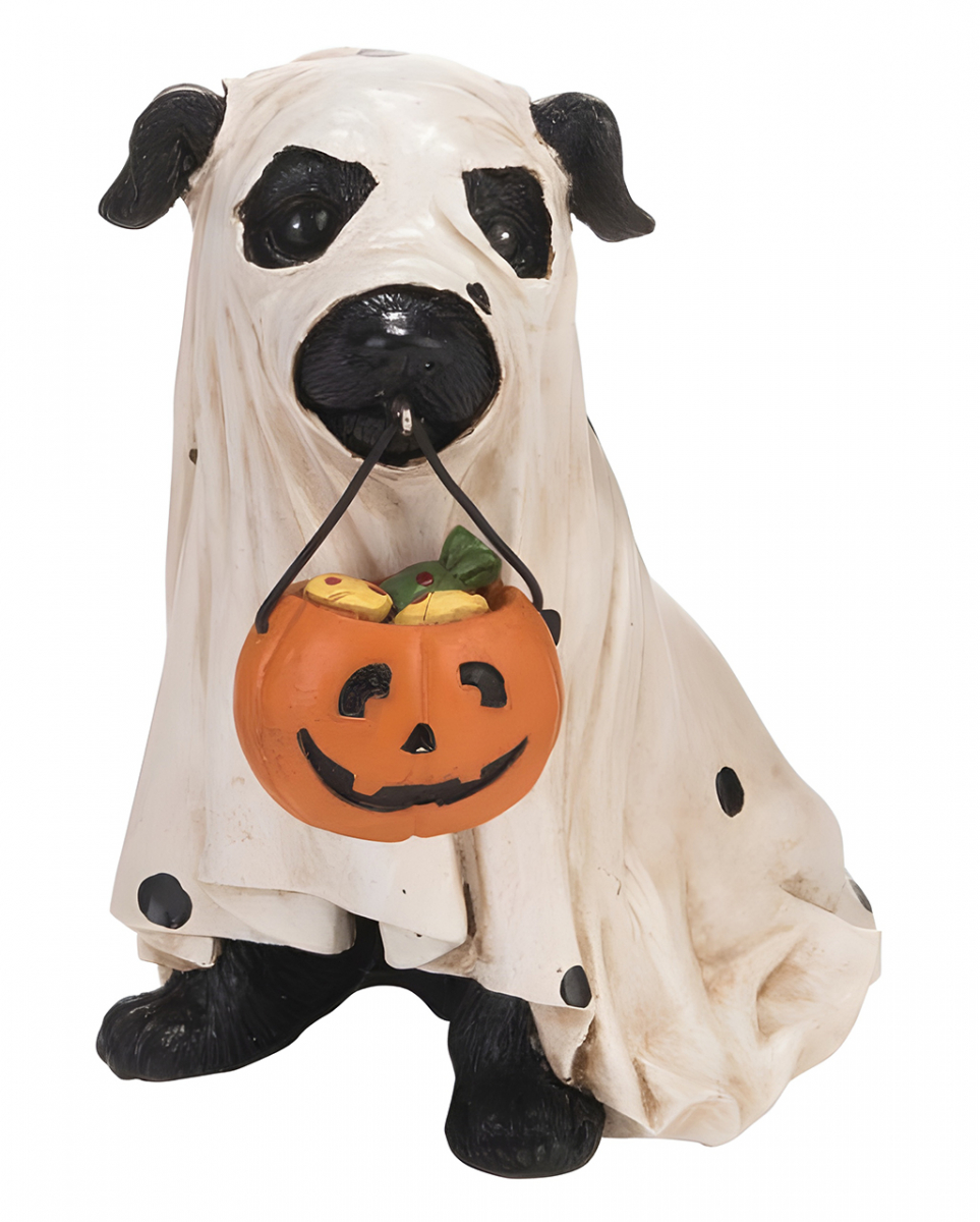 Hund im Gespenst Kostüm mit Kürbis Eimer 13cm ordern von Karneval Universe