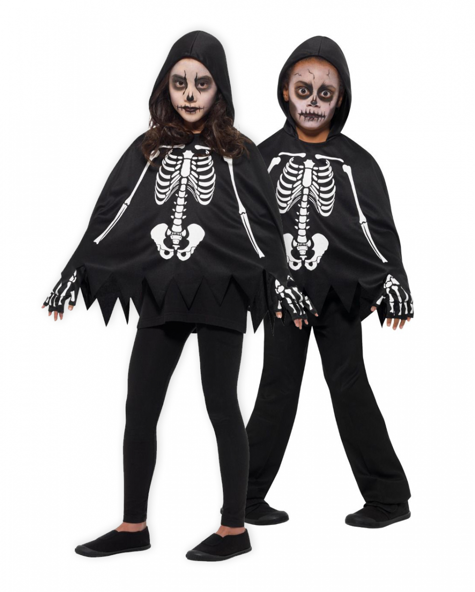 Kinder Poncho Skelett mit Handschuhe für Karneval & Fasching von Karneval Universe