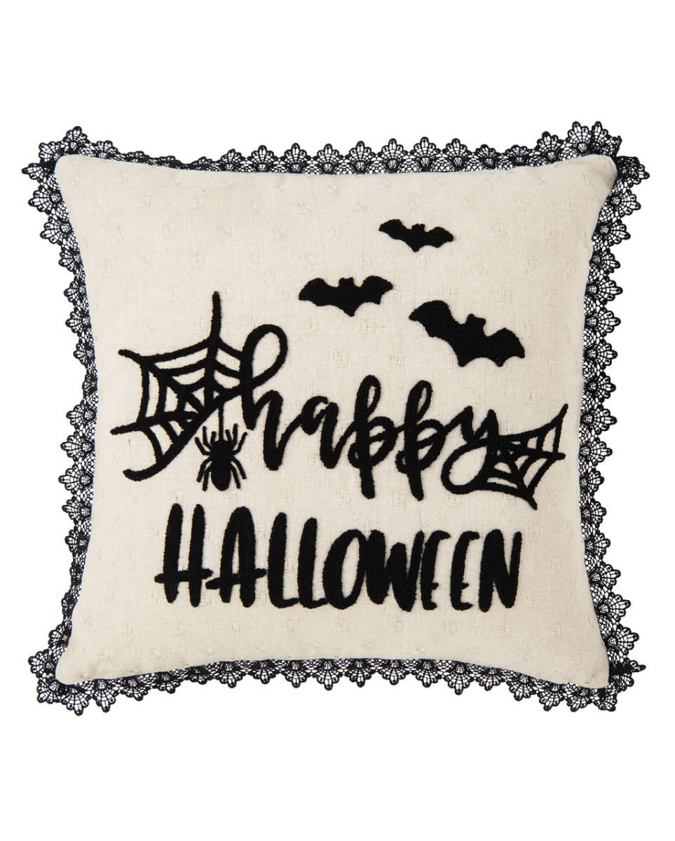 Kissen Happy Halloween mit Spitzenborte 45 cm ✰ von Karneval Universe