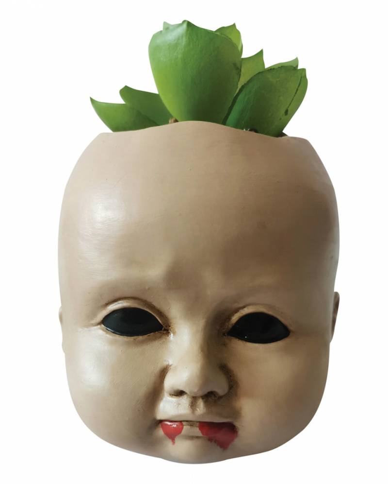 Kleiner Puppenkopf mit Blut Pflanzentopf 9cm mit Kunstpflanze von Karneval Universe