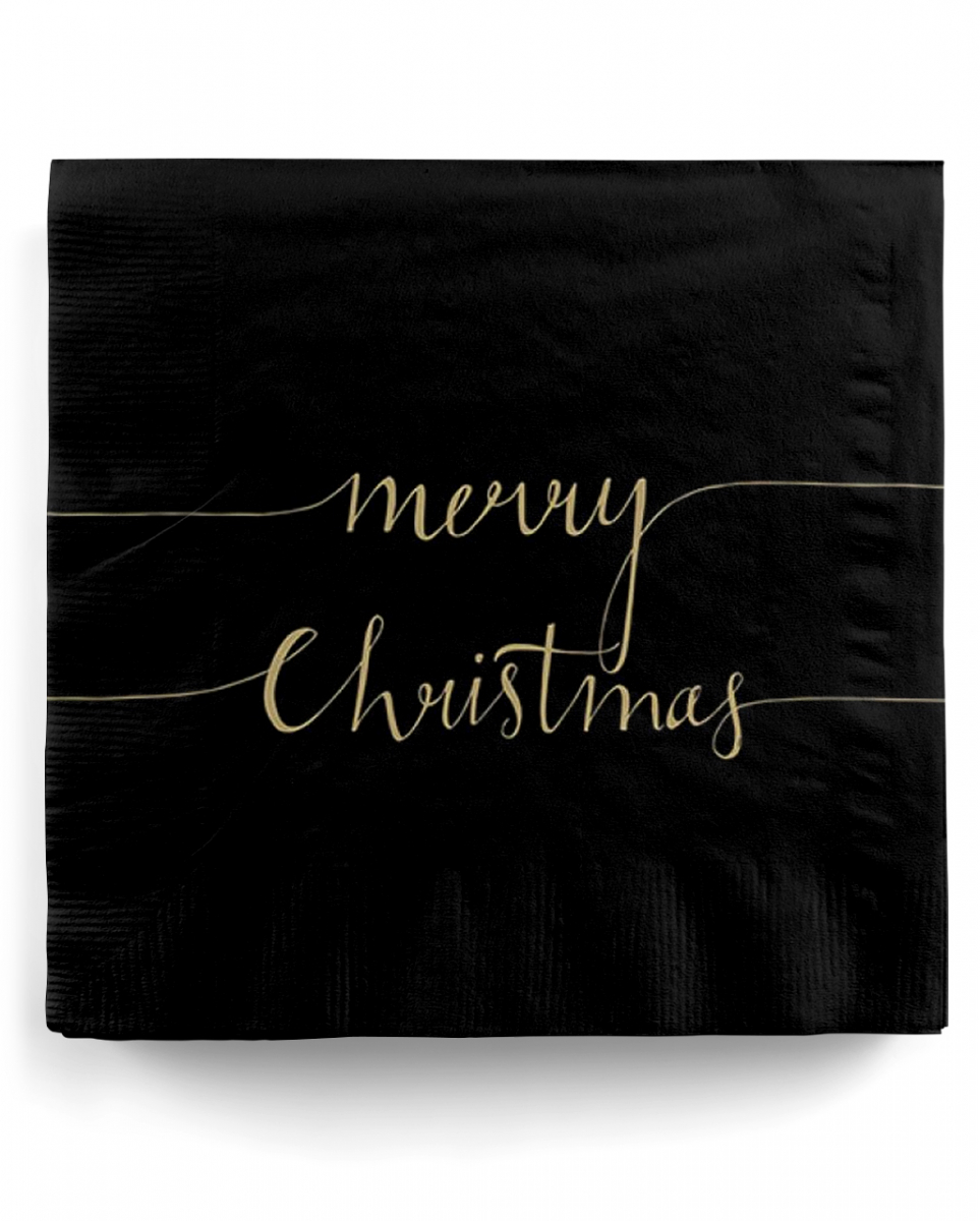 Merry Christmas Schwarze Servietten 20 St. als Tischdeko von Karneval Universe