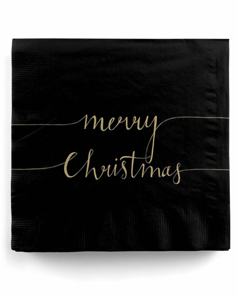 Merry Christmas Schwarze Servietten 20 St. als Tischdeko von Karneval Universe