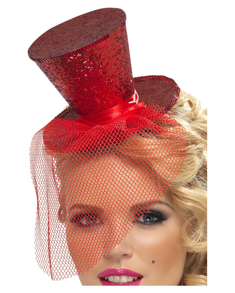 Mini Hut Rot mit Tüll -Mini Hut-Kopfschmuck-Fascinator- von Karneval Universe