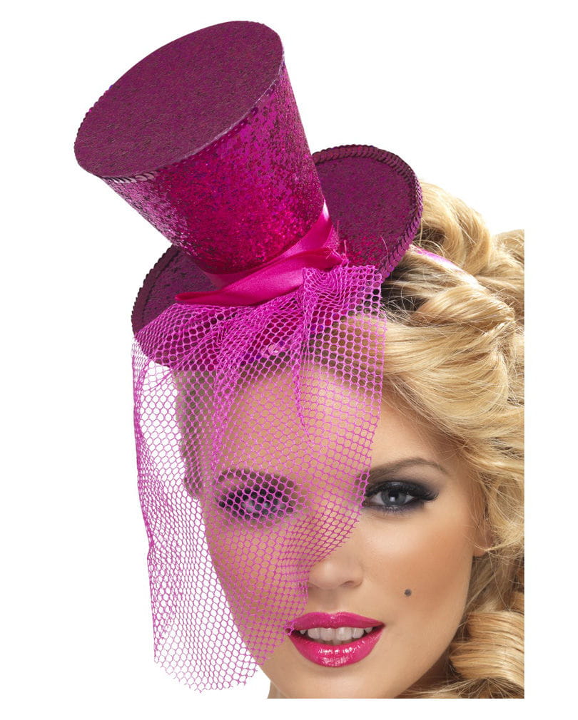 Mini Zylinder pink mit Netz für Karneval & Fasching von Karneval Universe