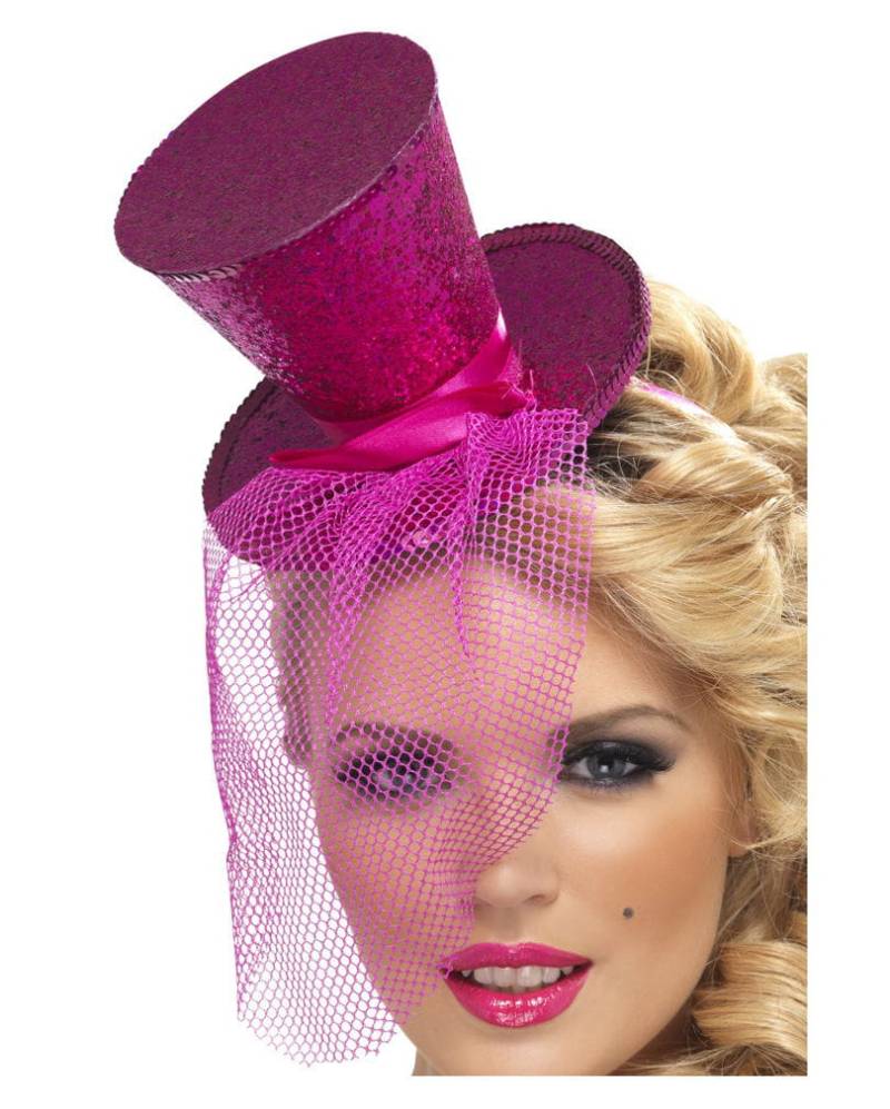 Mini Zylinder pink mit Netz für Karneval & Fasching von Karneval Universe
