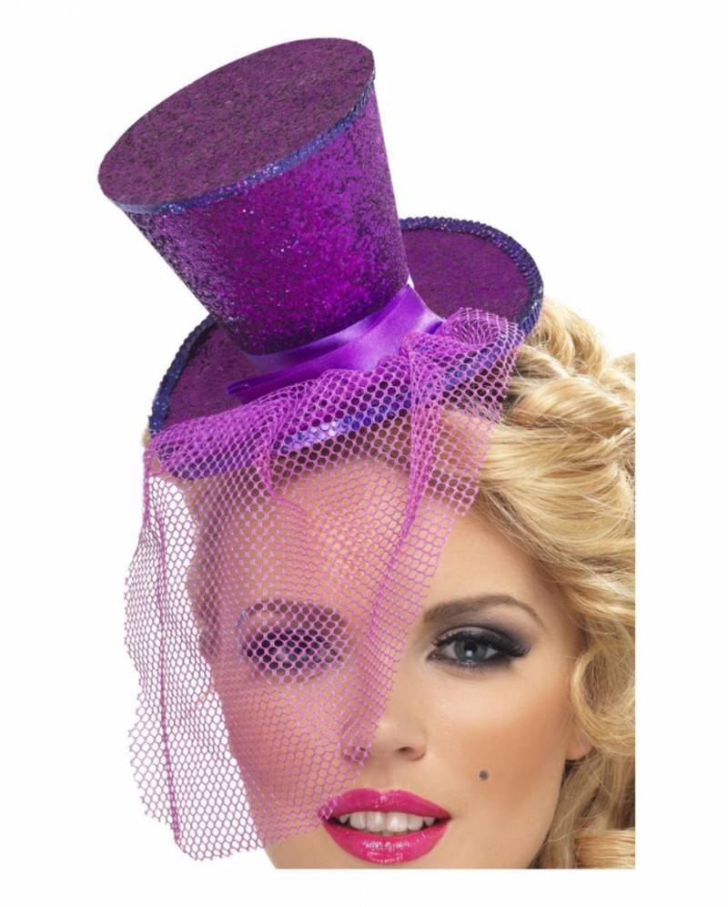 Mini Zylinder violett mit Netz als Kostümaccessoires von Karneval Universe