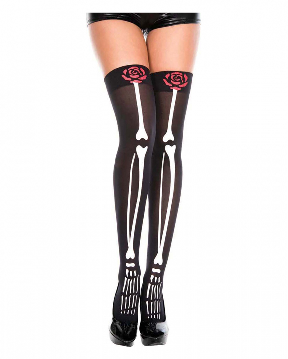 Overknee Strümpfe Skelett mit Rose für Tag der Toten von Karneval Universe