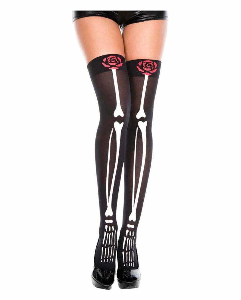 Overknee Strümpfe Skelett mit Rose für Tag der Toten von Karneval Universe