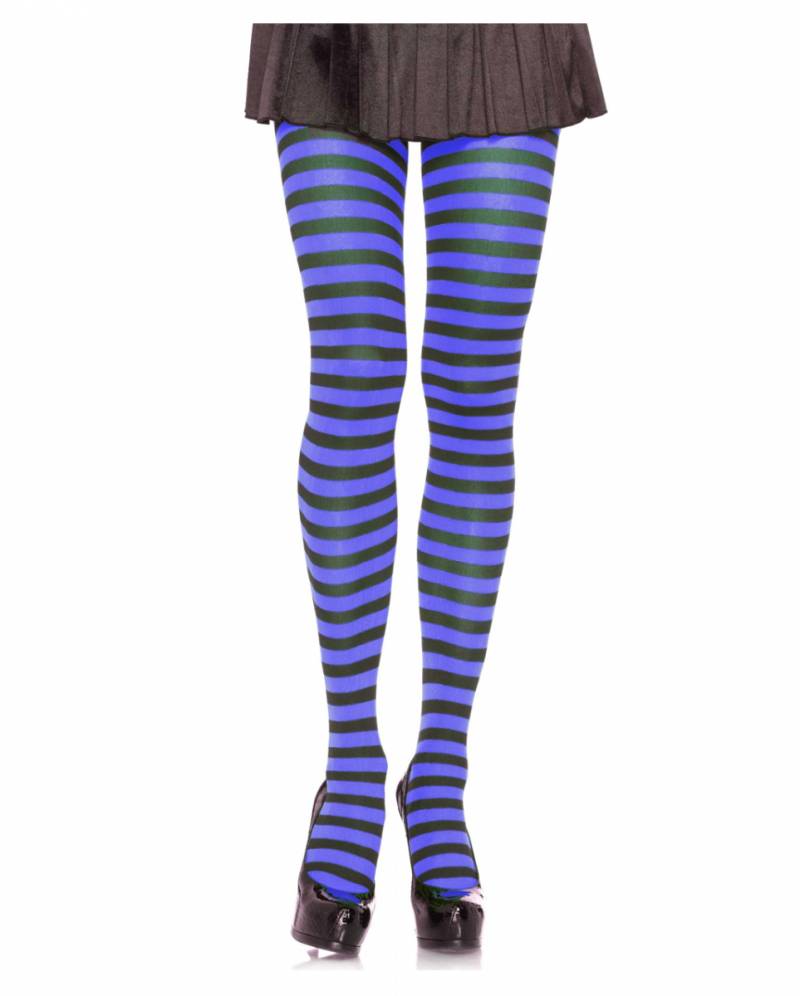 Schwarz & Royal Blau gestreifte Strumpfhose ➔ Fasching von Karneval Universe