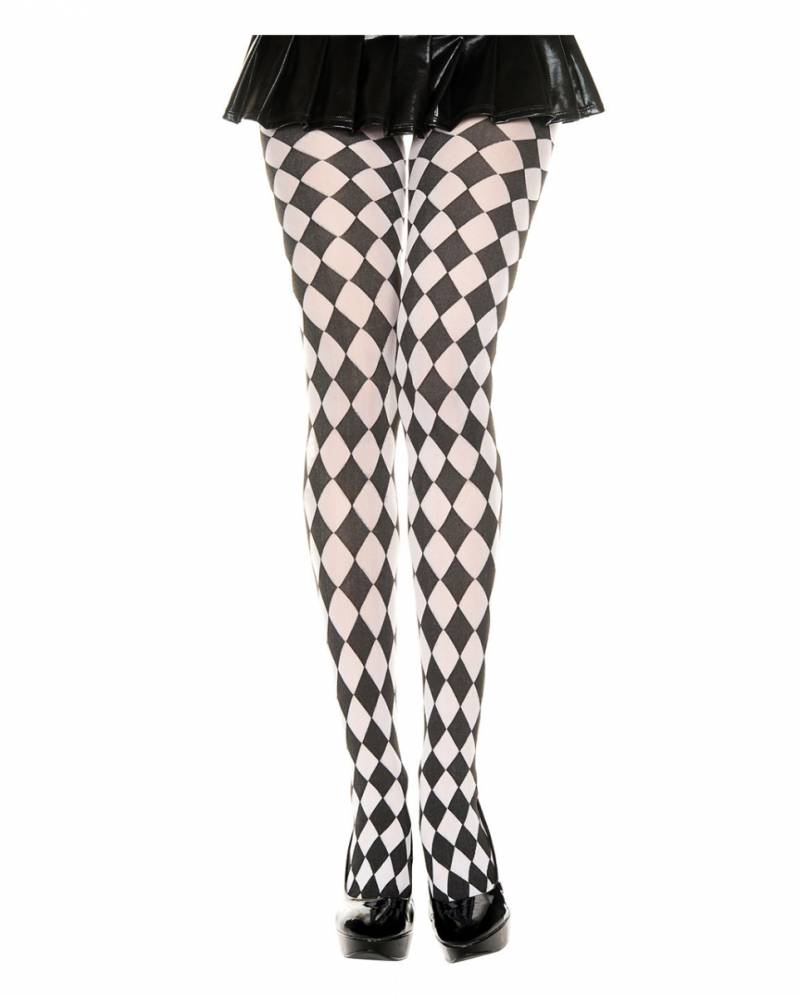 Schwarz-weiße Harlekin Strumpfhose als Verkleidungs-Accessoire von Karneval Universe
