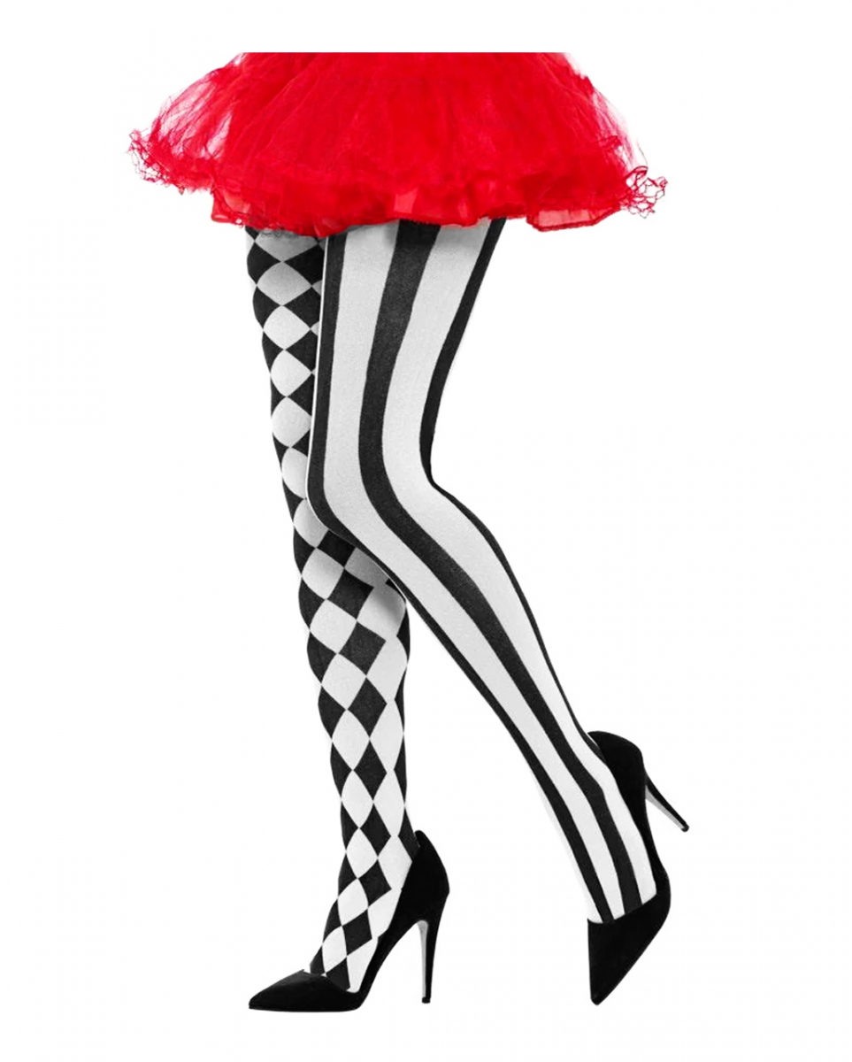 Schwarz-weiße Harlekin Strumpfhose für Karneval & Fasching von Karneval Universe