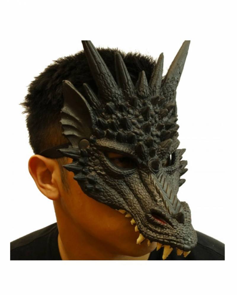 Schwarze Drachen Halbmaske Fantasy Kostümzubehör von Karneval Universe