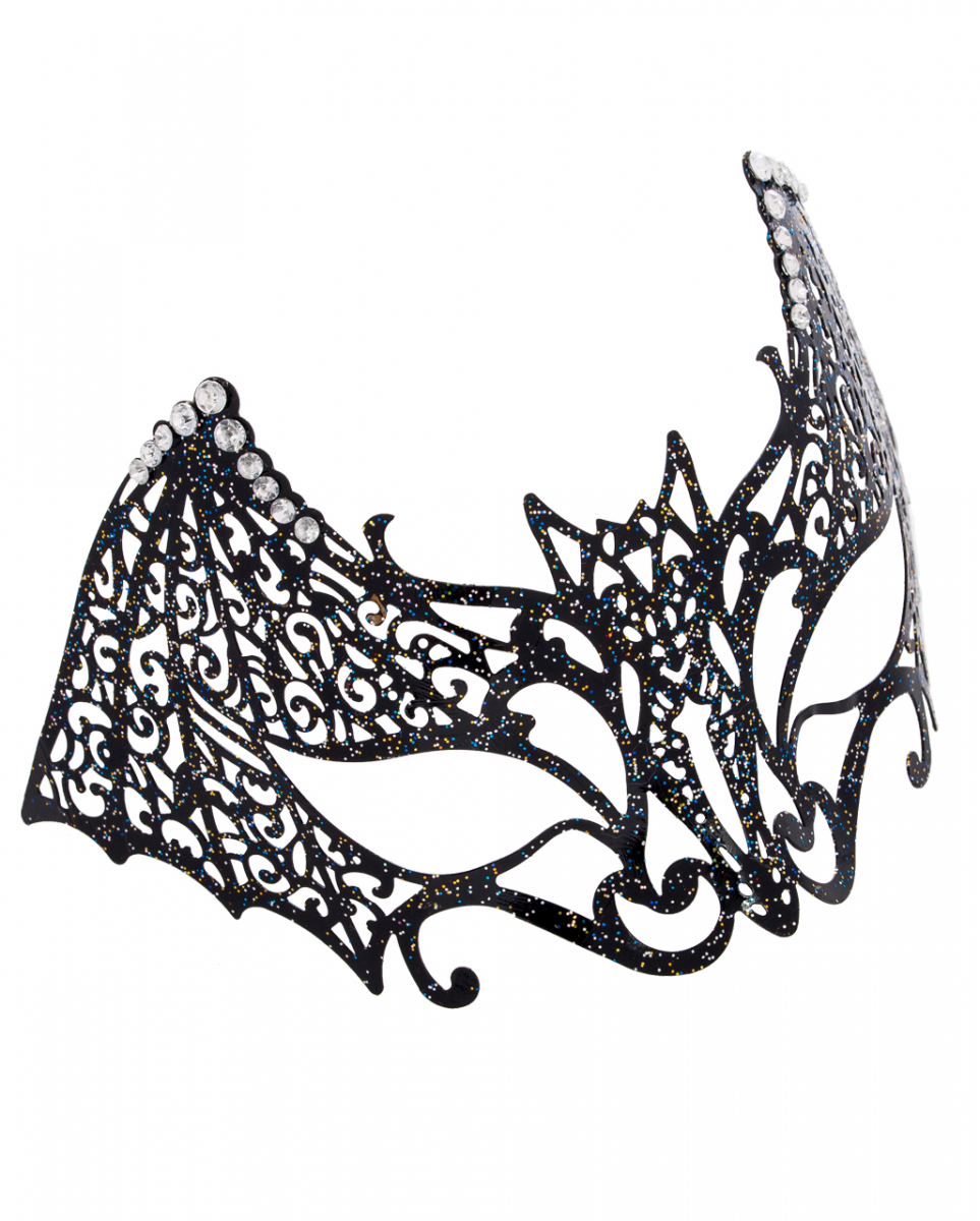 Schwarze Fledermaus Maske aus Metall mit Strasssteinen ➤ von Karneval Universe