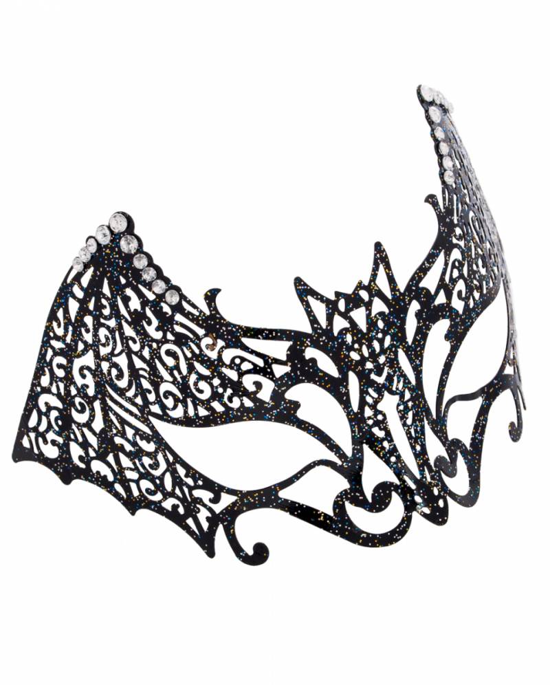Schwarze Fledermaus Maske aus Metall mit Strasssteinen ➤ von Karneval Universe