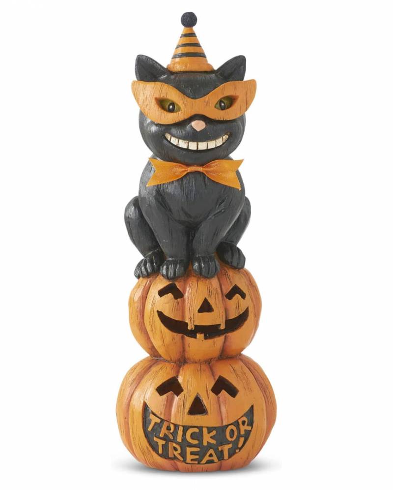 Schwarze Katze auf Halloween Kürbisstapel LED Figur 28cm ➔ von Karneval Universe