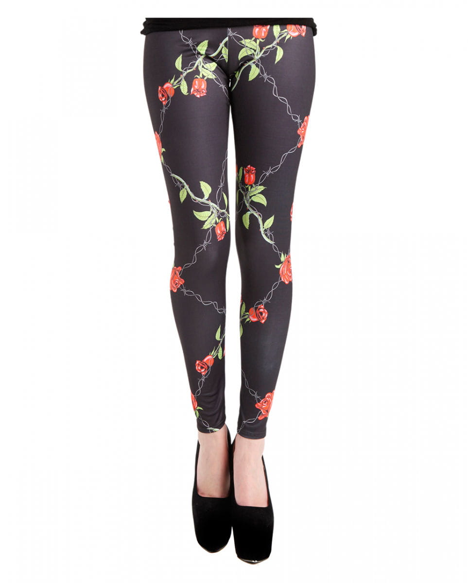 Schwarze Rosen Stacheldraht Leggings Kostümzubehör M/L von Karneval Universe