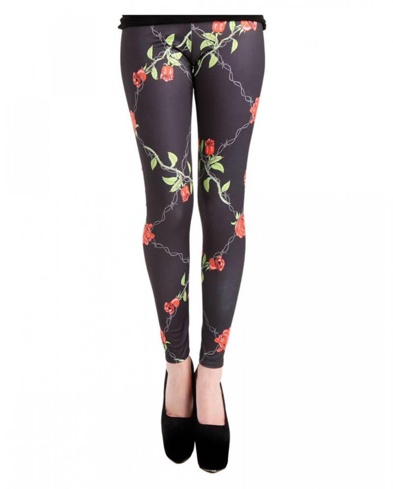 Schwarze Rosen Stacheldraht Leggings Kostümzubehör M/L von Karneval Universe