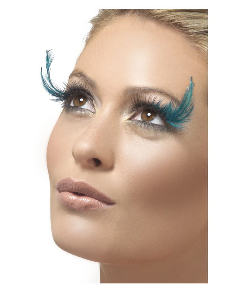 Schwarze Wimpern mit Feder Make-Up Zubehör für Fasching & Karneval von Karneval Universe