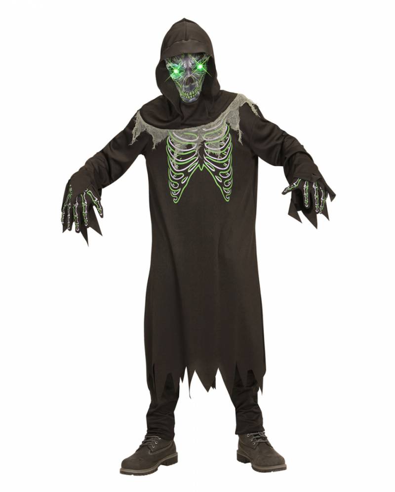 Sensenmann Kostüm für Kinder mit grünen LED Augen für Halloween L 158 von Karneval Universe