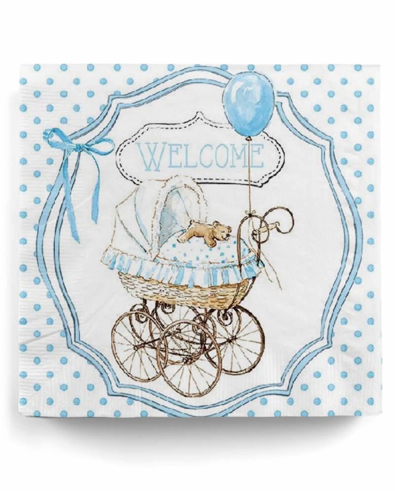 Servietten Willkommen Blau 20 St.  Babyparty Servietten kaufen von Karneval Universe