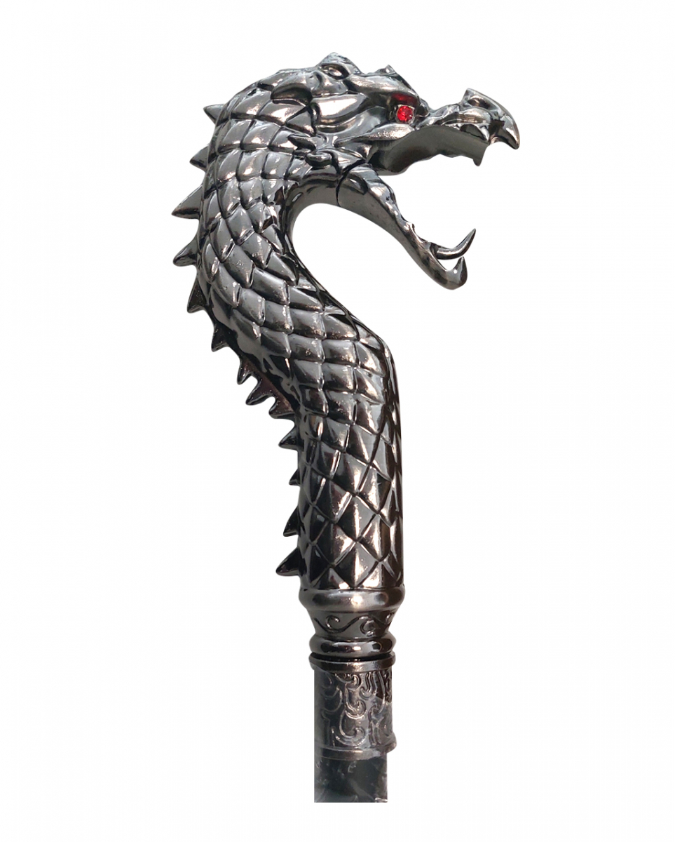Silberner Drache mit roten Augen Spazierstock für Gothics ✩ von Karneval Universe