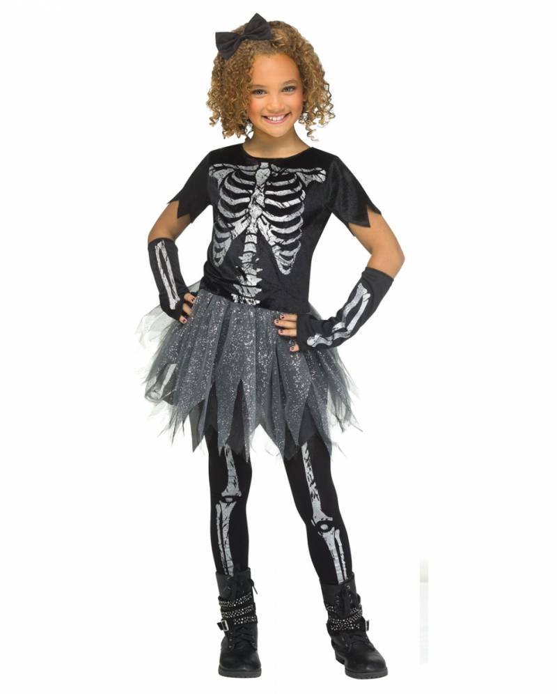 Silver Glitter Skelett Girl Mädchenkostüm ★ M / 8-10 J von Karneval Universe