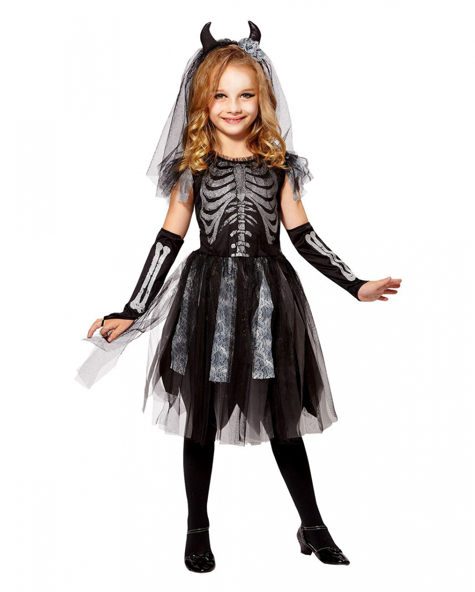 Skeletiertes Brautkostüm für Kinder für Halloween 4-5 Jahre von Karneval Universe