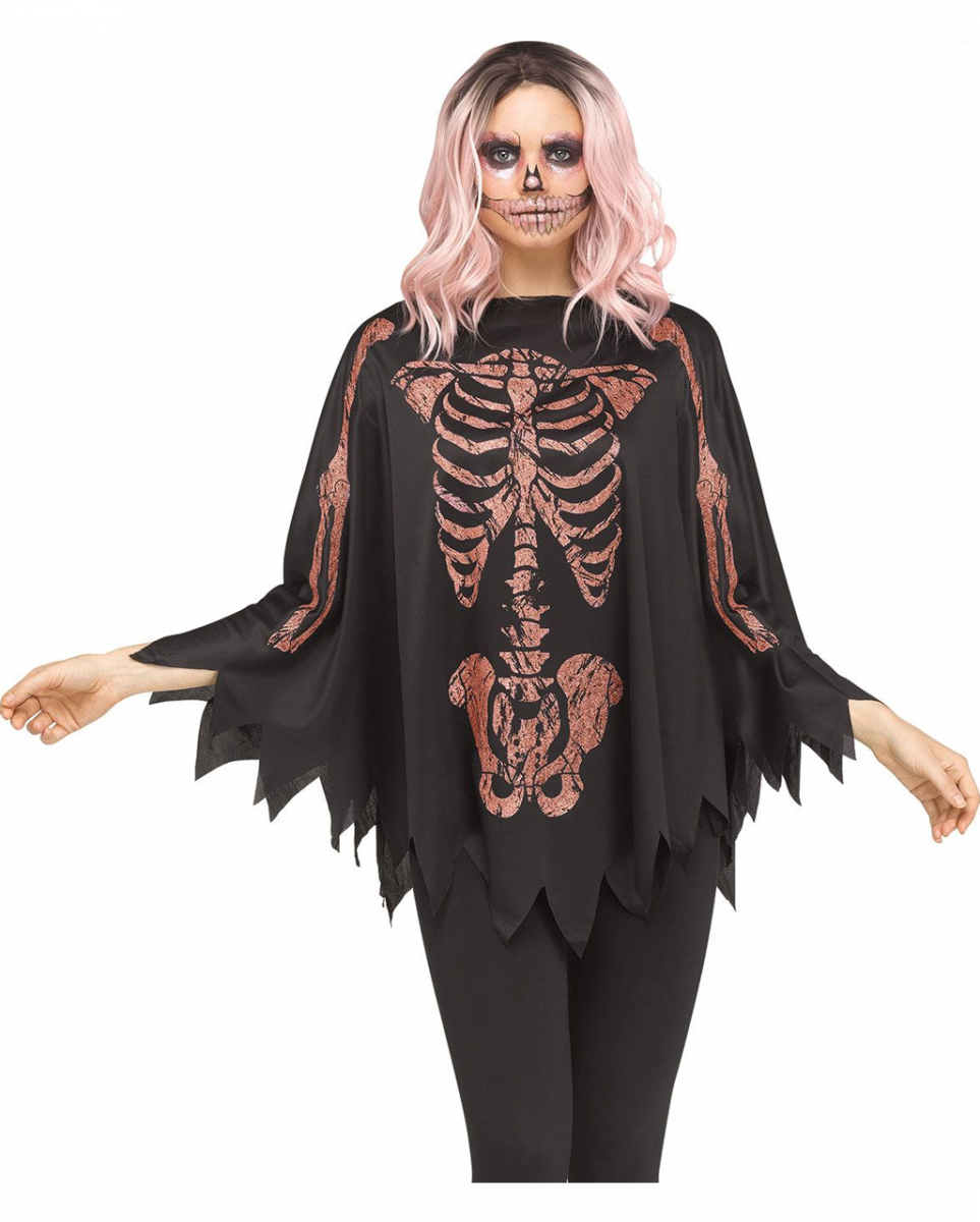 Skelett Glitzer Poncho Rosé Gold für Halloween ✰ von Karneval Universe