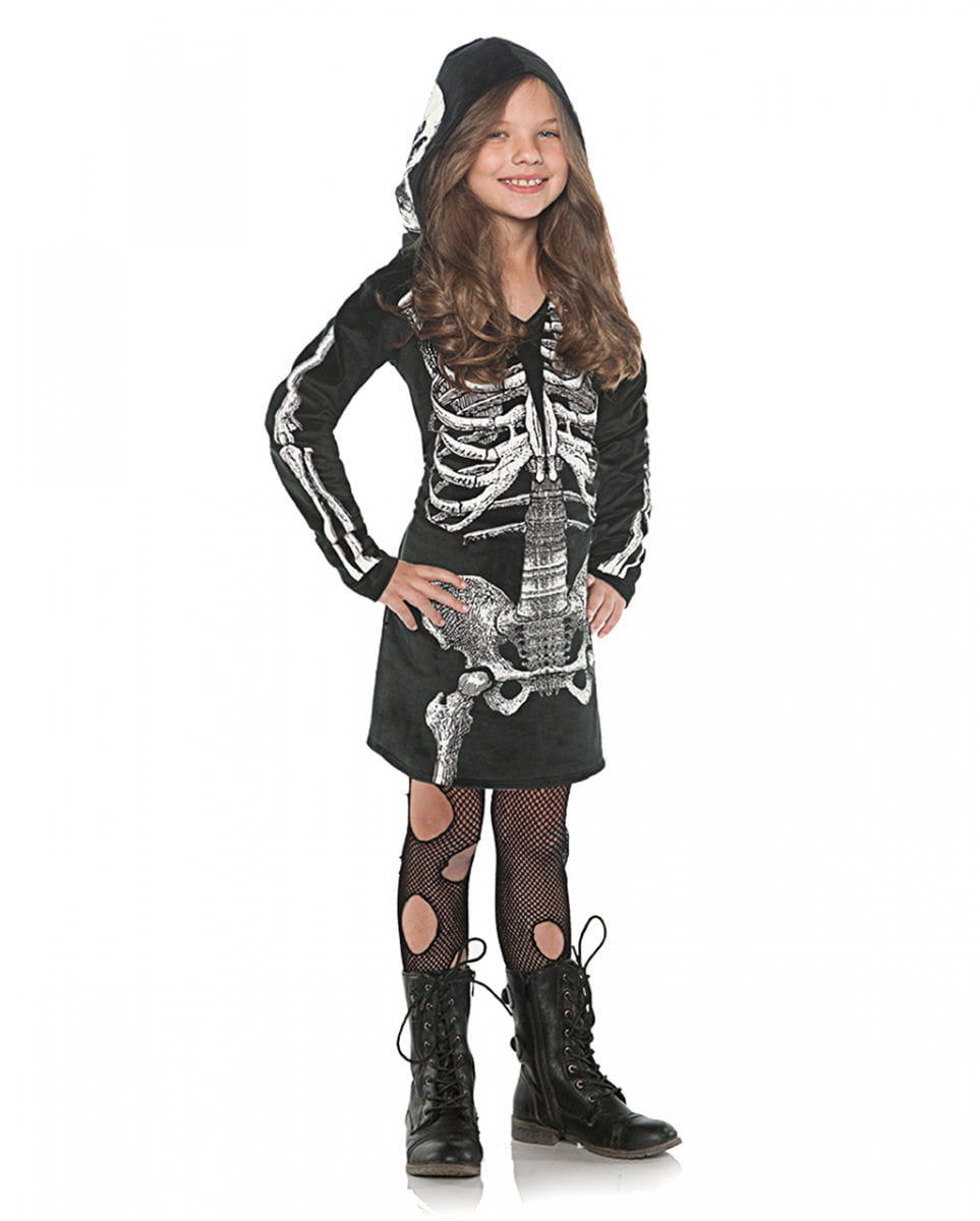 Skelett Minikleid für Mädchen für Halloween & Fasching L von Karneval Universe