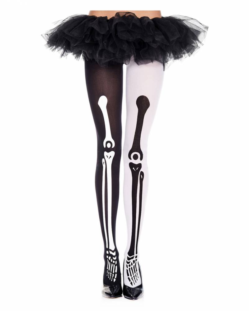 Skelett Strumpfhose schwarz-weiß für Halloween von Karneval Universe
