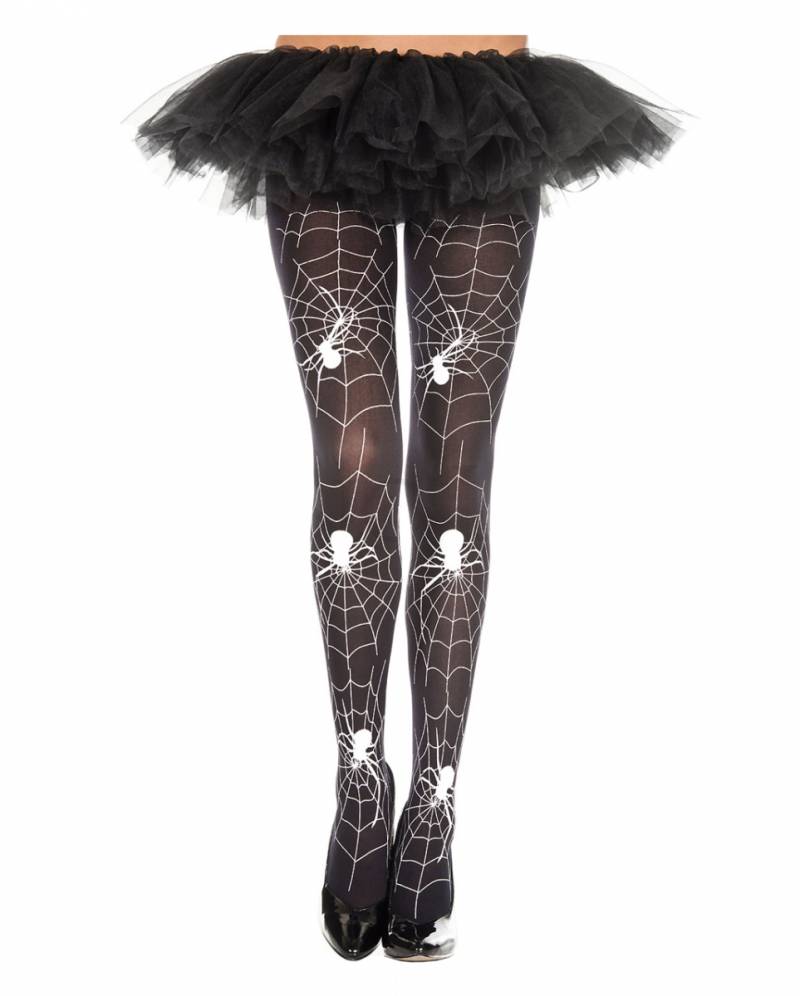 Strumpfhose mit Spinnen & Spinnweben schwarz-weiß für Halloween von Karneval Universe