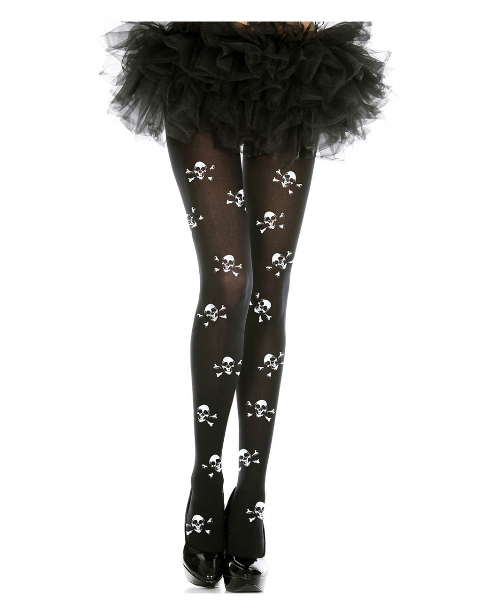 Strumpfhose mit Totenschädeln schwarz-weiß ☠ kaufen von Karneval Universe