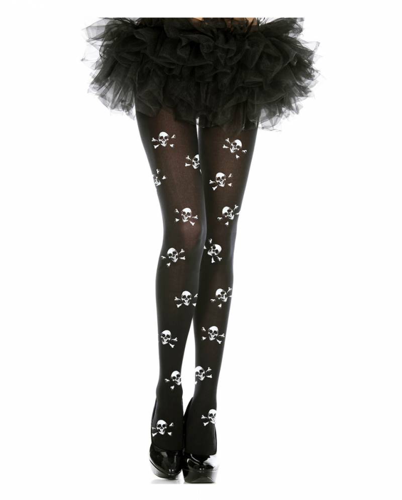 Strumpfhose mit Totenschädeln schwarz-weiß ☠ kaufen von Karneval Universe