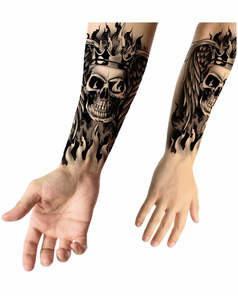 Temporäres Klebetattoo Totenkopf Rocker für Arme von Karneval Universe