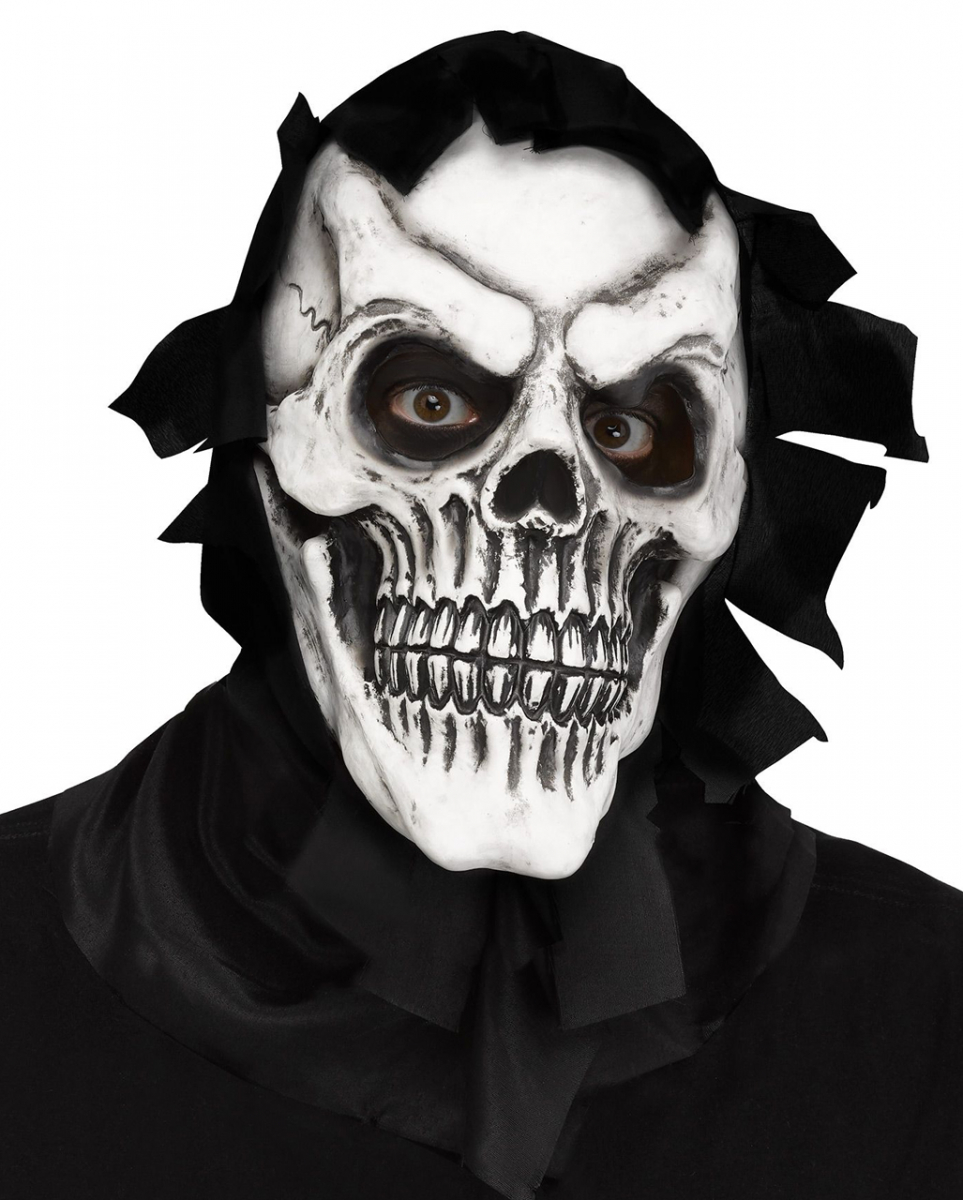 Totenkopf-Scherge Maske mit Fetzenkapuze kaufen von Karneval Universe