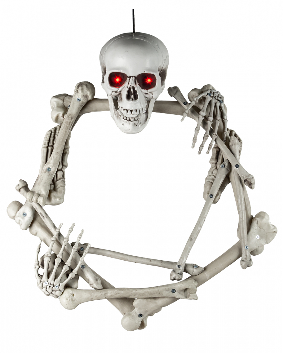 Totenkopf & Knochen Türkranz mit LED Augen 65cm als Deko von Karneval Universe