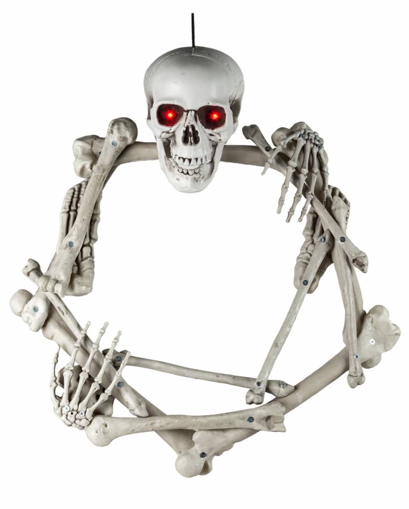 Totenkopf & Knochen Türkranz mit LED Augen 65cm als Deko von Karneval Universe