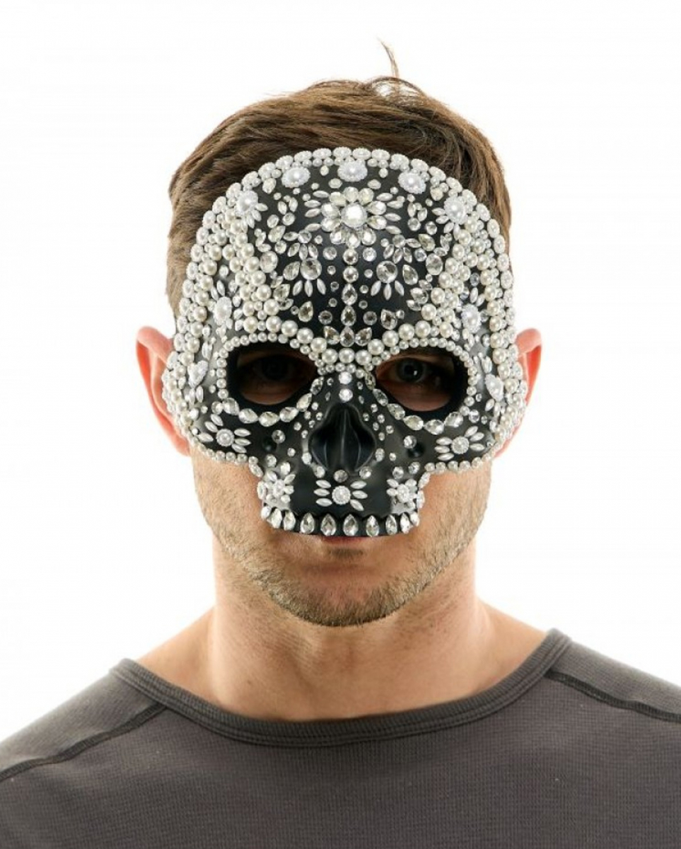 Totenschädel Halbmaske mit Glitzersteinchen ? von Karneval Universe