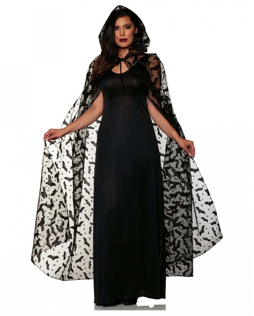 Transparenter Halloween Umhang mit Fledermäusen ➔ von Karneval Universe