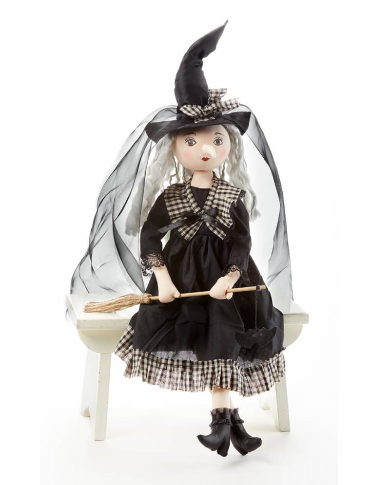 Vintage Hexenfigur mit Besen & Hut 60 cm ordern ★ von Karneval Universe