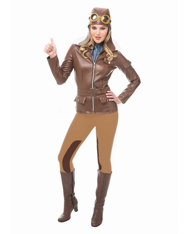 Vintage Pilotin Kostüm mit Mütze  Retro Kostüm S von Karneval Universe