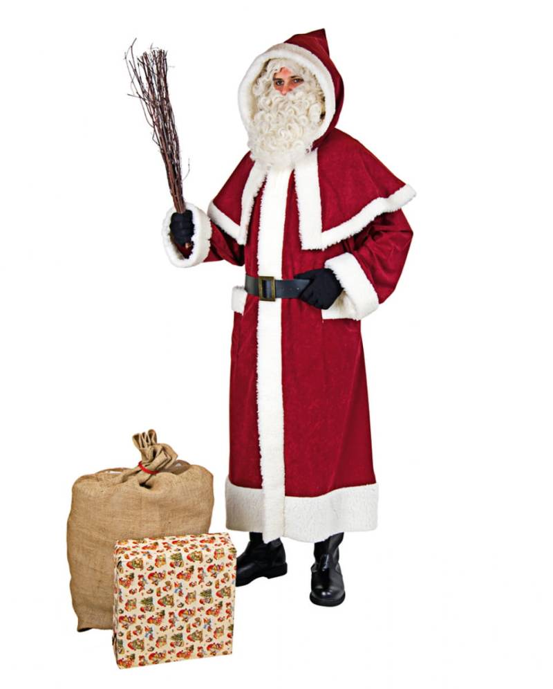 Weihnachtsmann Mantel mit Pellerine und Kapuze   Nikolaus Kostüm von Karneval Universe