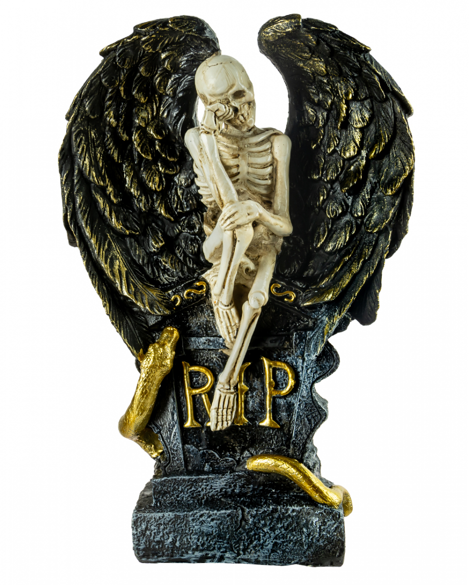 Weinender Skelettengel mit Flügeln & Grabstein 32cm ★ von Karneval Universe