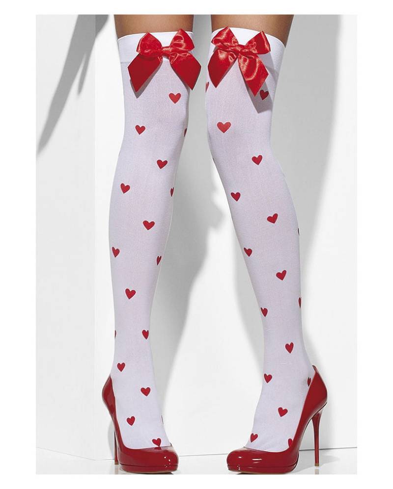 Weiße Overknees mit Herz & Schleife für Halloween & Fasching von Karneval Universe
