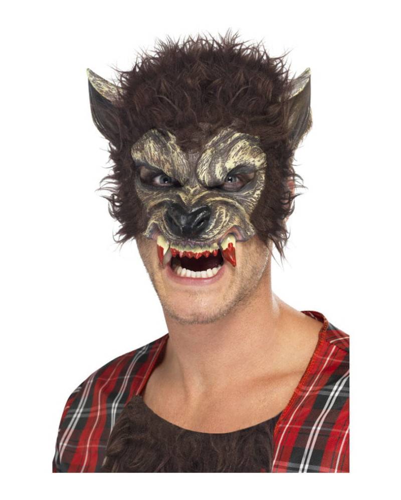 Werwolf Halbmaske mit Fell   Lykanthrop Halbmaske aus Vinyl von Karneval Universe