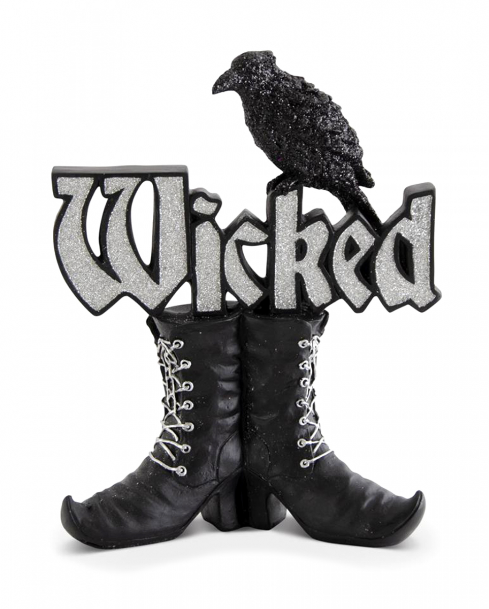 Wicked Hexenstiefel Glitter Deko mit Krähe 24cm für ? von Karneval Universe