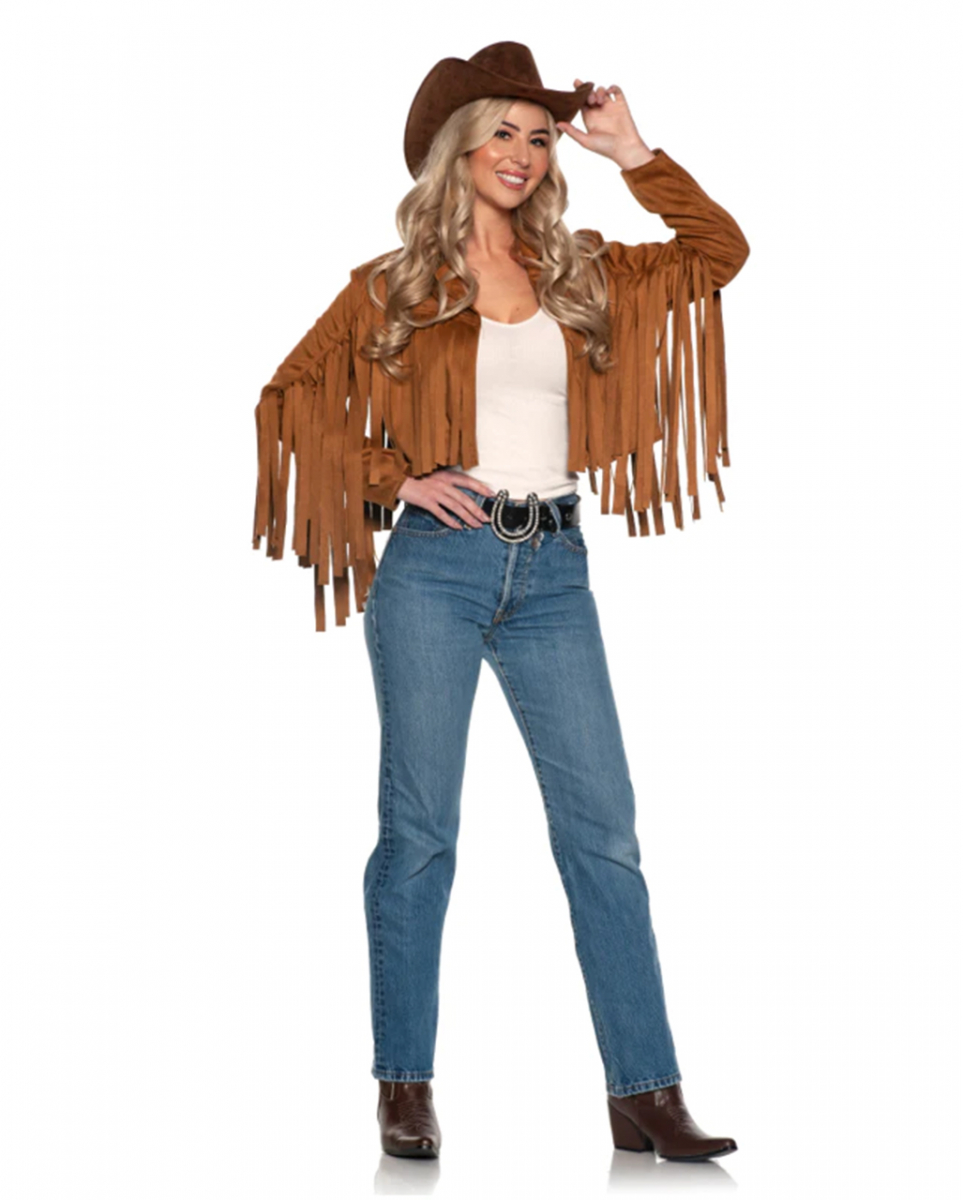 Wild West Damen Jacke mit Fransen für Cowgirl Verkleidungen M von Karneval Universe