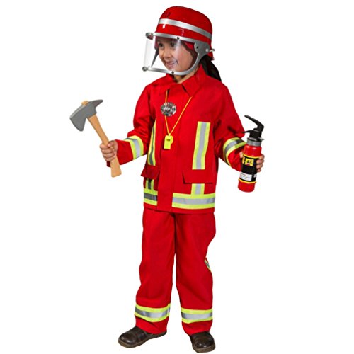 Kostüm Feuerwehr Junge Uniform Feuerwehrmann Anzug Fasching (116, Rot) von Karneval