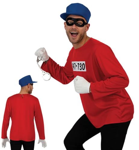 KarnevalsTeufel Buntes Comic Kostüm Herren – Lustige Verkleidung in Rot & Blau, Langarmshirt, Mütze & Maske – Kreatives Männerkostüm (M) von KarnevalsTeufel.de